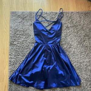 Lulus Backless Satin Navy Blue Skater Dress